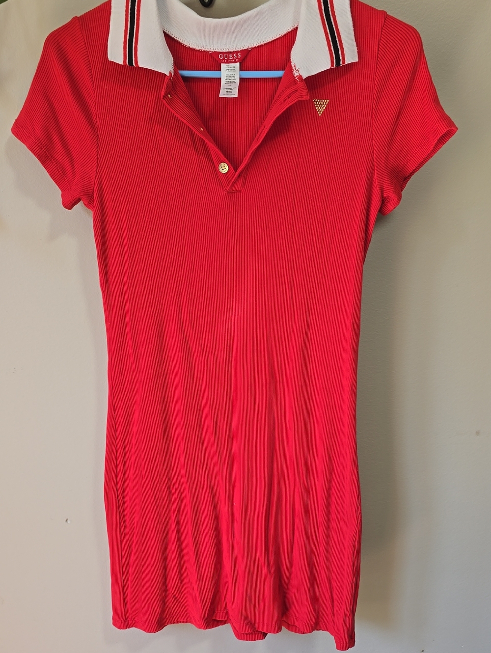 GUESS Red Ribbed Polo Dress with Contrast Collar